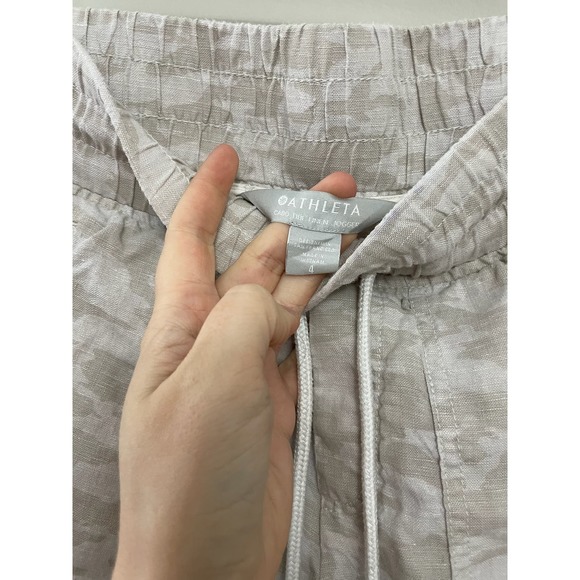 Athleta 100% Linen Cabo Joggers Cream Beige Tan Neutral Camo Size 4 - Picture 3 of 4